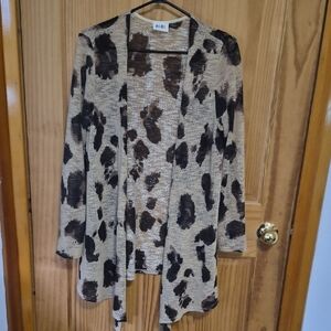 BiBi Beige and Brown Leopard-Print Open Front Cardigan